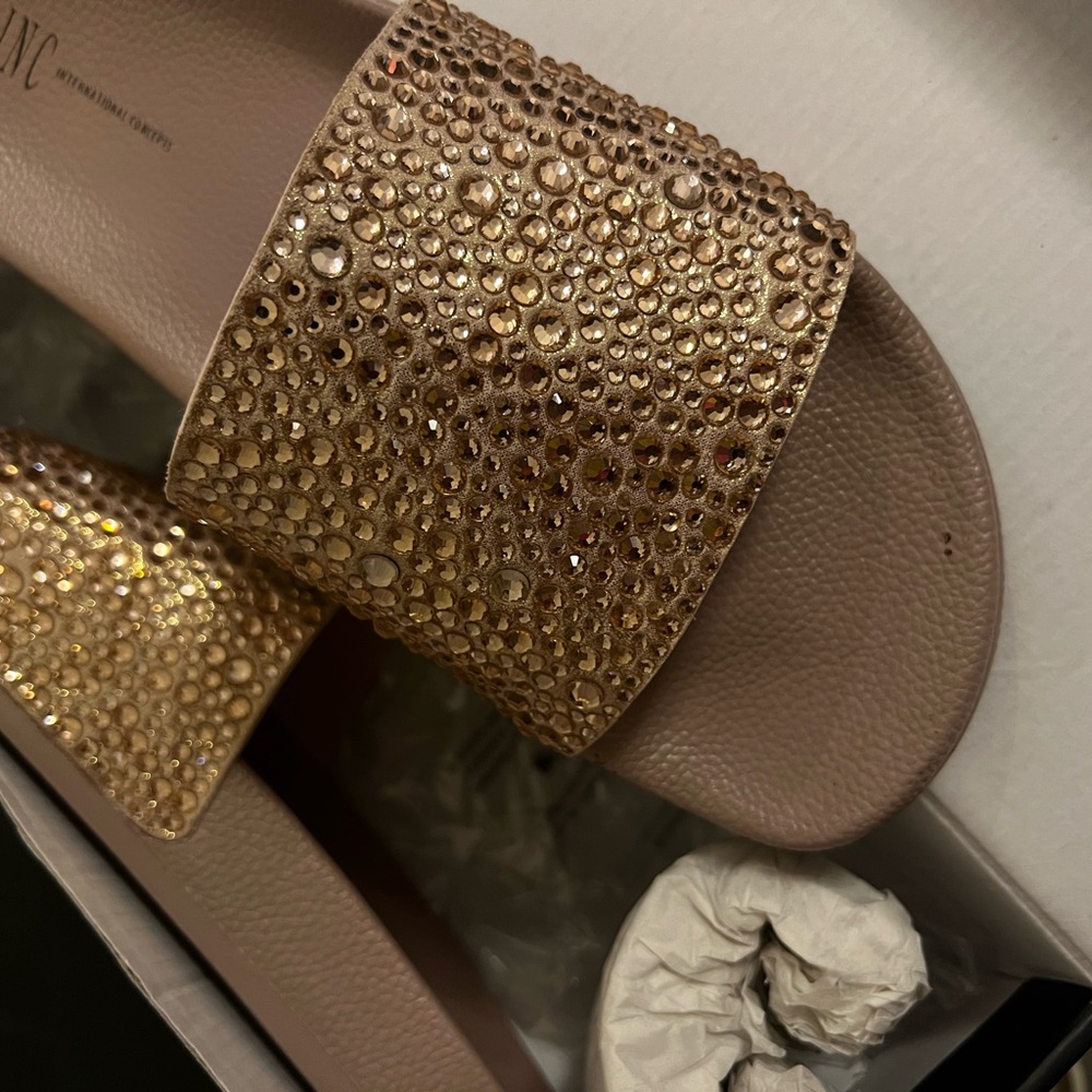 Embellished Nude Slide Sandals - Picture 2 of 2